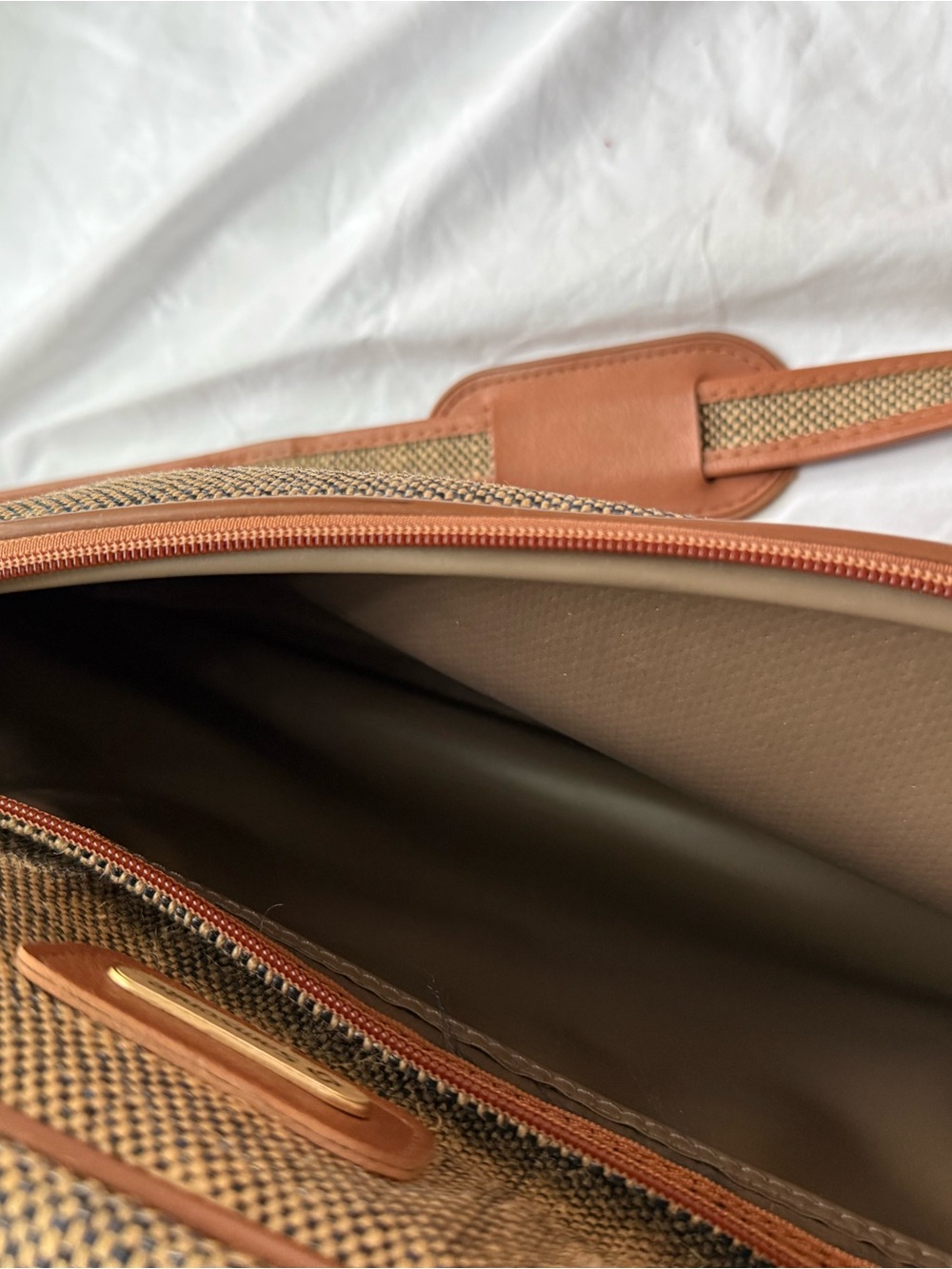 Samsonite Brown and Tan Woven Messenger Bag with Leather Trim - Picture 6 of 8